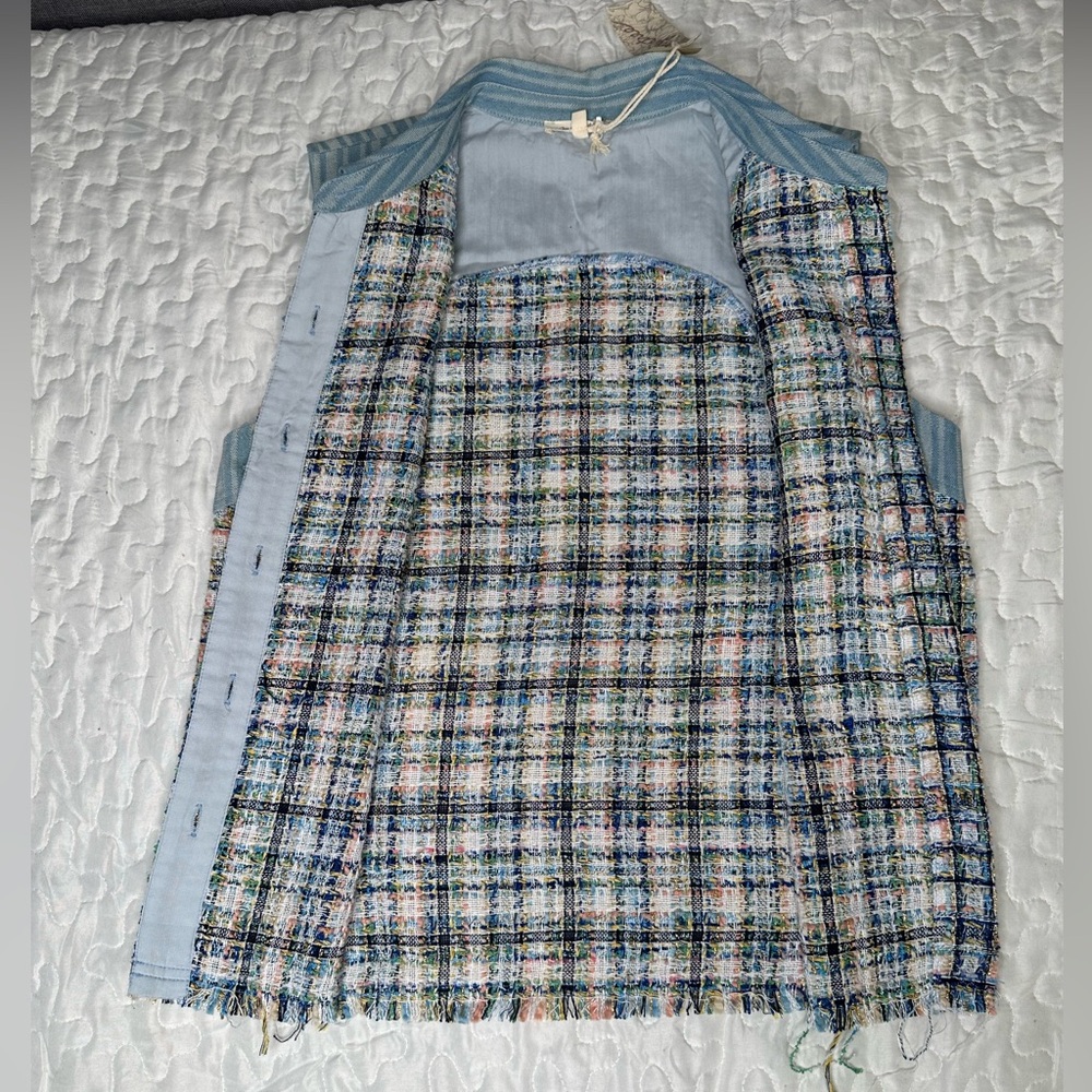 Mystree Tweed Sleeveless Vest NWT Boho Chic Cottagecore Raw Hem Button-Up Top S - Picture 9 of 14